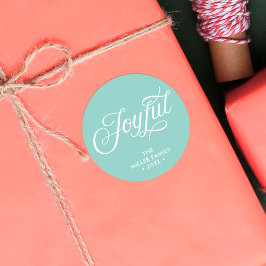 Pegatina Redonda Aqua Verde azulada y elegante vacaciones cursivas