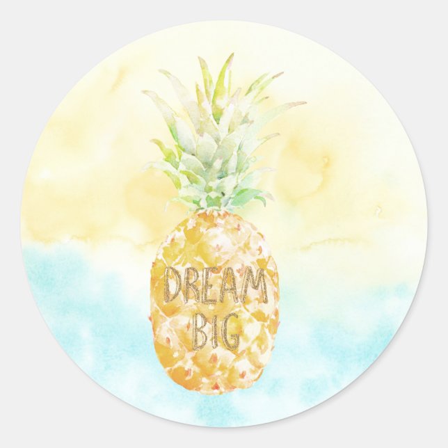 Pegatina Redonda Aqua Yellow Pineapple Gold Dream (Anverso)
