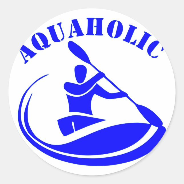 Pegatina Redonda Aquaholic Kayak Guy (Anverso)
