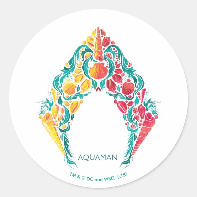 Pegatina Redonda Aquaman | Aquaman & Mera Themed Seashell Logo (Anverso)
