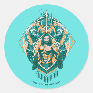 Pegatina Redonda Aquaman   Aquaman & Trenchers Graphic