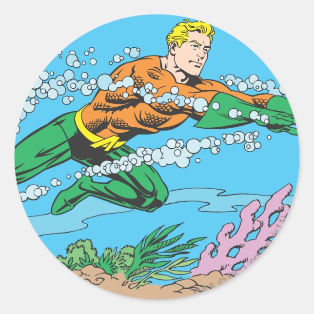 Pegatina Redonda Aquaman cava a través del agua (Anverso)