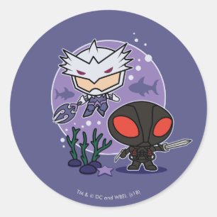 Pegatina Redonda Aquaman   Chibi Orm & Black Manta Undersea Graphic