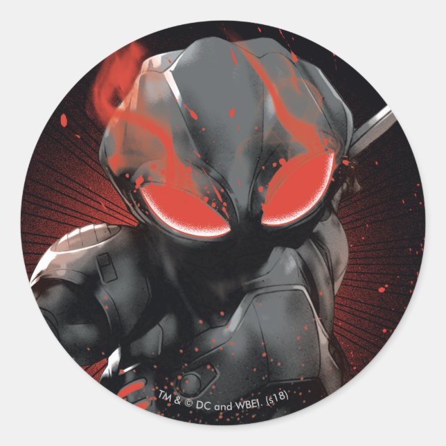 Pegatina Redonda Aquaman | Gráfica Black Manta Red Swipe (Anverso)