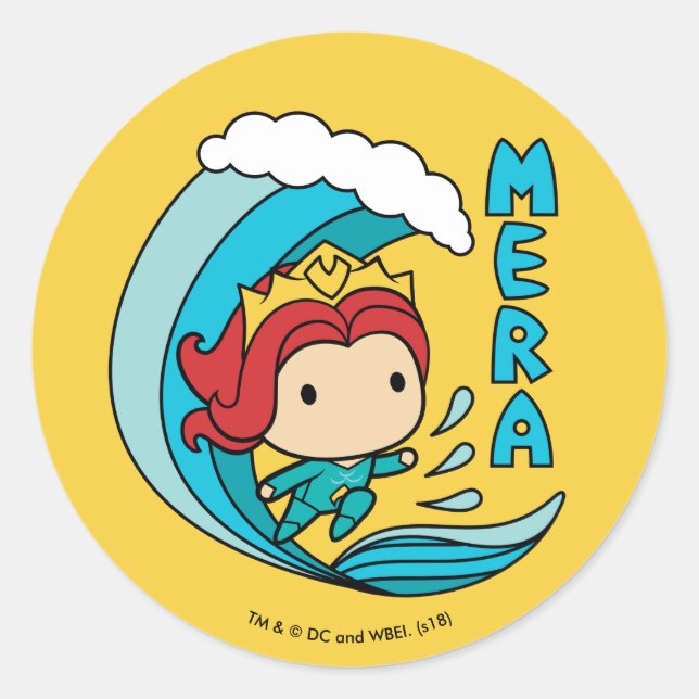 Pegatina Redonda Aquaman | Gráfico Chibi Mera Riding Wave (Anverso)