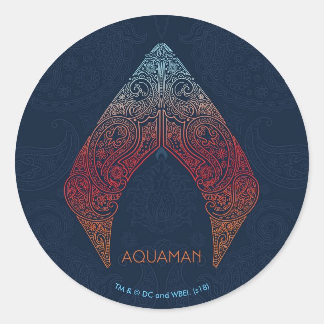 Pegatina Redonda Aquaman | Paisley Aquaman Logo (Anverso)
