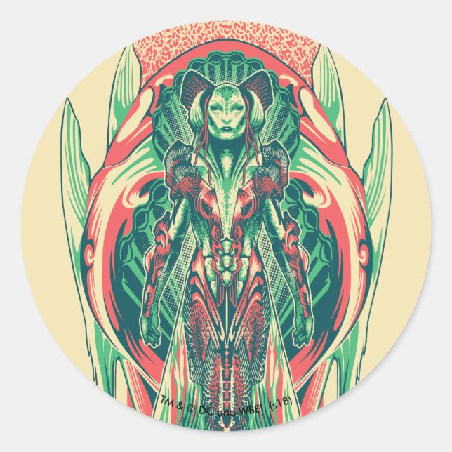 Pegatina Redonda Aquaman | Queen Fisherman Art Nouveau Panel (Anverso)