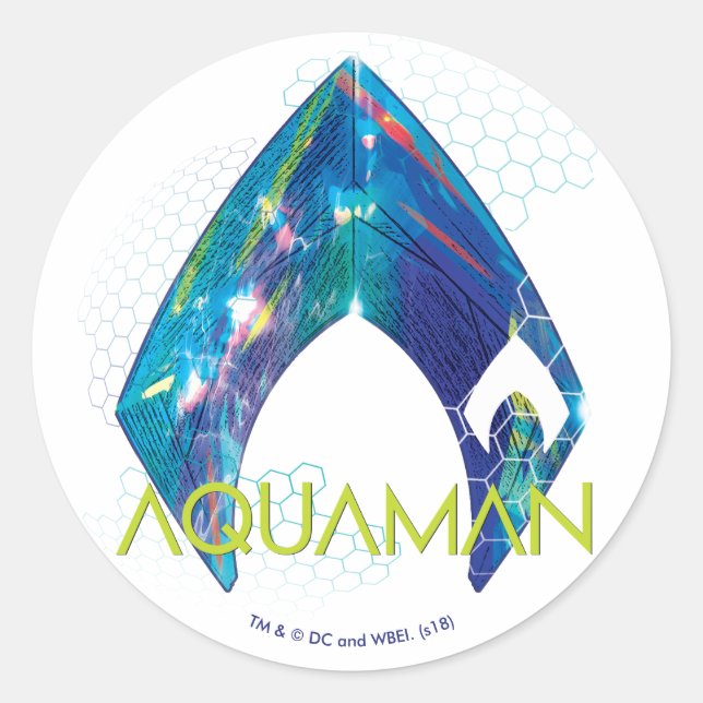 Pegatina Redonda Aquaman | Refracted Aquaman Logo (Anverso)