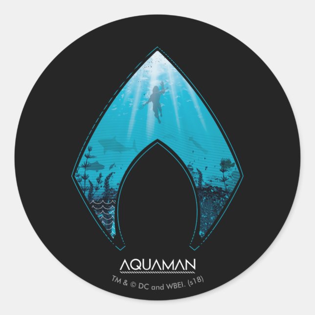 Pegatina Redonda Aquaman | See Through Aquaman Logo Ocean Graphic (Anverso)
