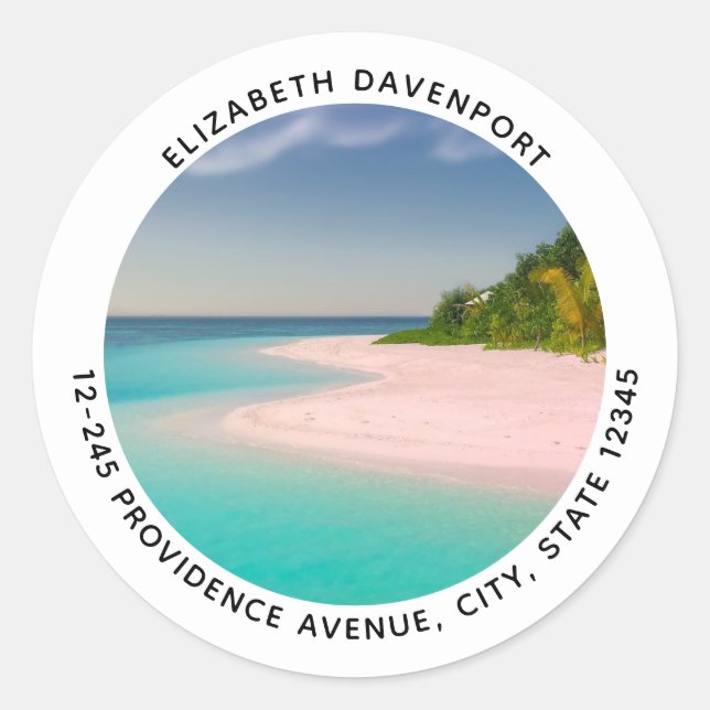 Pegatina Redonda Aquamarine Ocean Tropical Beach Scenic Address (Anverso)