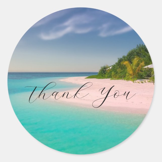 Pegatina Redonda Aquamarine Ocean Tropical Beach Scenic Thank You (Anverso)