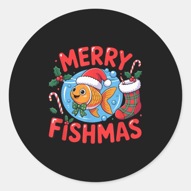 Pegatina Redonda Aquarium Lover Trocal Fiank Christmas Merry Fishma (Anverso)