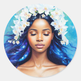 Pegatina Redonda Aquarius Black Chica Zodiac Art