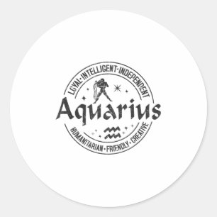 Pegatina Redonda Aquarius Virtues Estilo Vintage Diseño Zodiaco, Aq