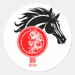 Pegatina Redonda Aquarius x año del caballo 2026