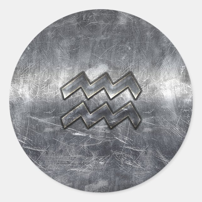 Pegatina Redonda Aquarius Zodiac estilo de acero plateado perturbad (Anverso)