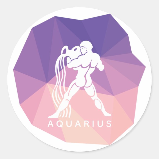 Pegatina Redonda Aquarius zodiac signo 3d pegatina. (Anverso)