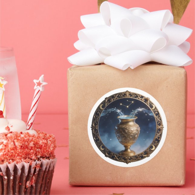 Pegatina Redonda Aquarius Zodiac Water Bearer (Fiesta)