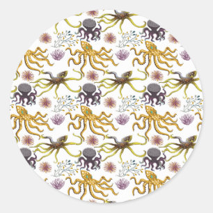 Pegatina Redonda Aquatic animals pattern   ocean underwater life 26
