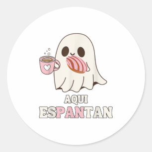 Pegatina Redonda Aqui Espantan - Funny Halloween Mexicano Pa