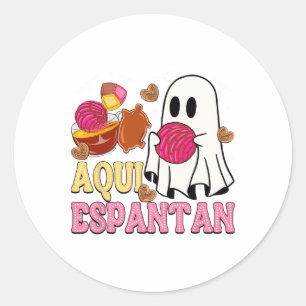 Pegatina Redonda Aqui Espantan Halloween Español Conchas Mexicanas