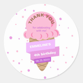Pegatina Redonda Aquí Está La Scoop Helado Cumpleaños Dulce Rosa