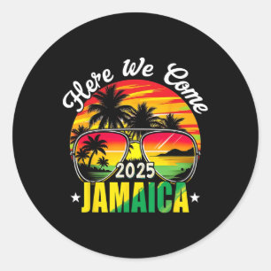 Pegatina Redonda Aquí Vamos Jamaica 2025 Viaje de vacaciones famili