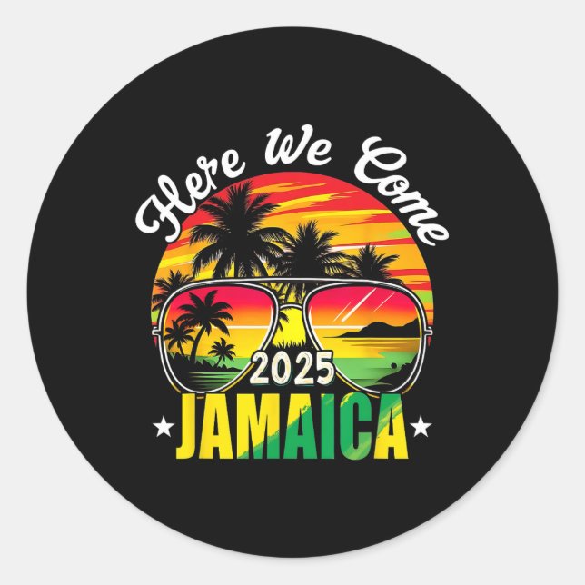 Pegatina Redonda Aquí Vamos Jamaica 2025 Viaje de vacaciones famili (Anverso)