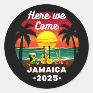 Pegatina Redonda Aquí Venimos Jamaica 2025 Viaje de Chicas Familia 