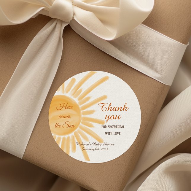 Pegatina Redonda Aquí viene el Baby Shower de Son Yellow Ray Sunshi (Subido por el creador)