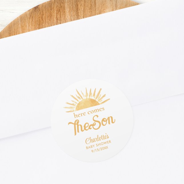 Pegatina Redonda Aquí Viene El Baby Shower Del Hijo (Subido por el creador)