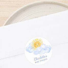 Pegatina Redonda Aquí viene el Baby Shower del hijo