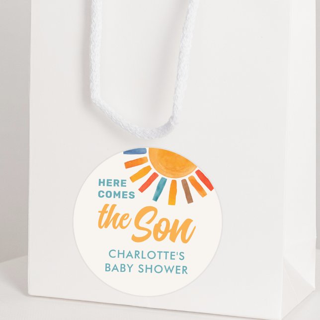 Pegatina Redonda Aquí Viene El Baby Shower Del Hijo (Subido por el creador)