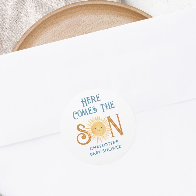Pegatina Redonda Aquí Viene El Baby Shower Del Hijo (Subido por el creador)