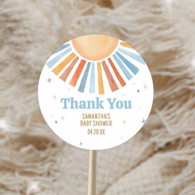 Pegatina Redonda Aquí viene el hijo Baby Shower  (Here Comes the Son Baby Shower Sticker)