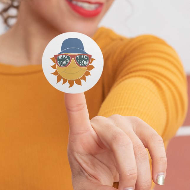 Pegatina Redonda Aquí viene el hijo Chica Baby Shower (Subido por el creador)