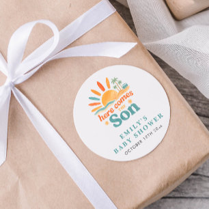 Pegatina Redonda Aquí Viene El Hijo Verano Bebé Ducha