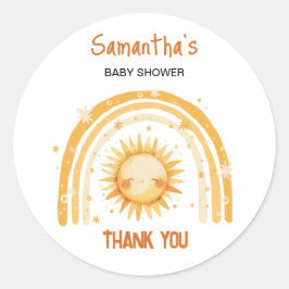 Pegatina Redonda Aquí viene la invitación a la ducha de bebé Sun