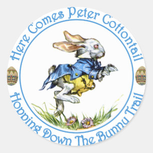 Pegatina Redonda Aquí viene Peter Cottontail