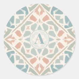 Pegatina Redonda Arabesco terroso | Letra personalizada en mosaico 
