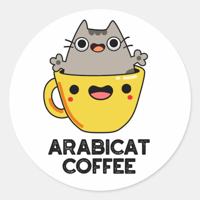 Pegatina Redonda Arabicat Coffee Funny Arabica Cat Pun (Anverso)