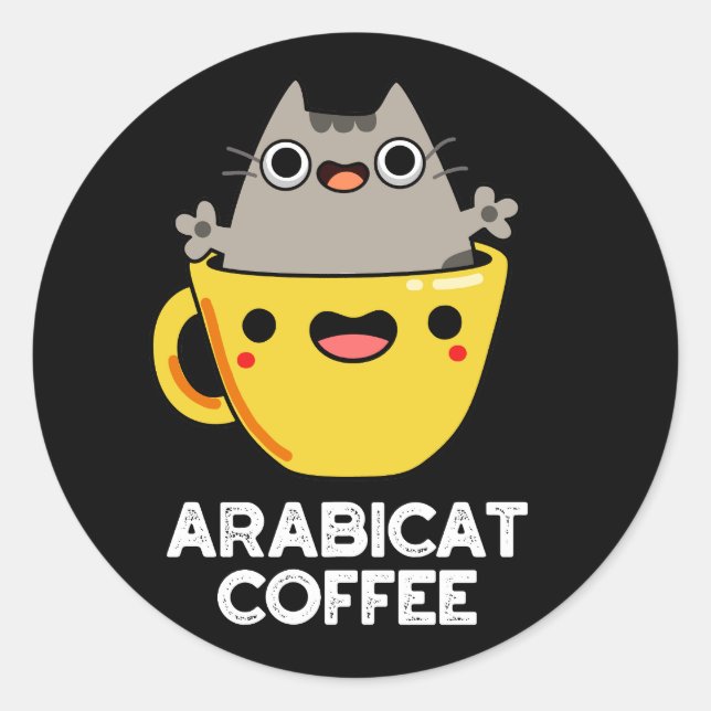 Pegatina Redonda Arabicat Coffee Funny Arabica Cat Pun Dark BG (Anverso)