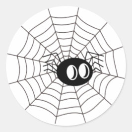 Pegatina Redonda Araña de dibujos animados linda en telaraña