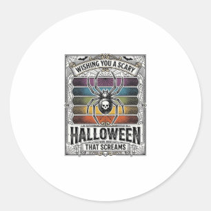 Pegatina Redonda Araña de Halloween Grabado Retro Espeluznante Tela
