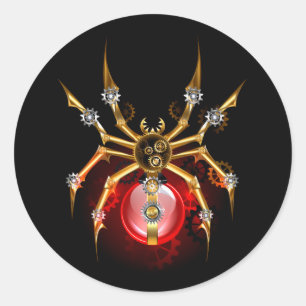 Pegatina Redonda Araña de vapor sobre negro