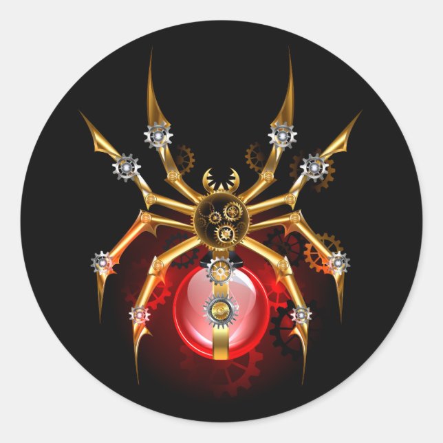 Pegatina Redonda Araña de vapor sobre negro (Anverso)