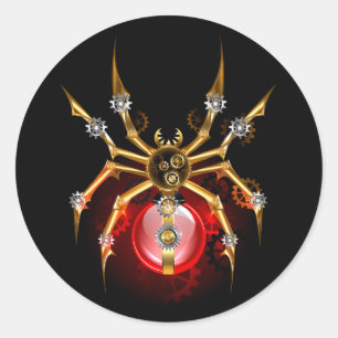 Pegatina Redonda Araña de vapor sobre negro
