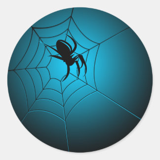 Pegatina Redonda Araña negra de Halloween en la web