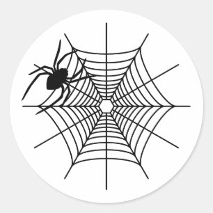 Pegatina Redonda Araña Simple Y Algunas Halloween Spiderweb