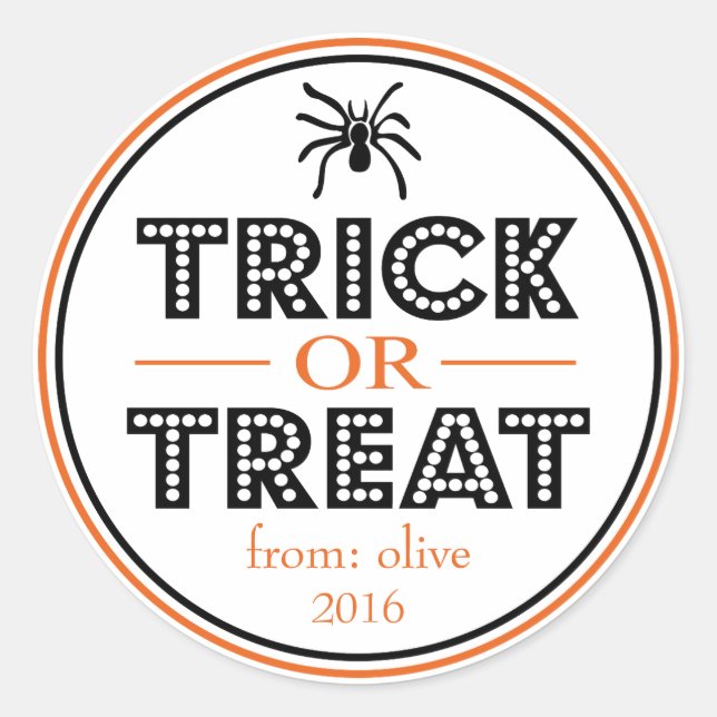 Pegatina Redonda Araña Trick O Treat (Negro / Naranja) (Anverso)